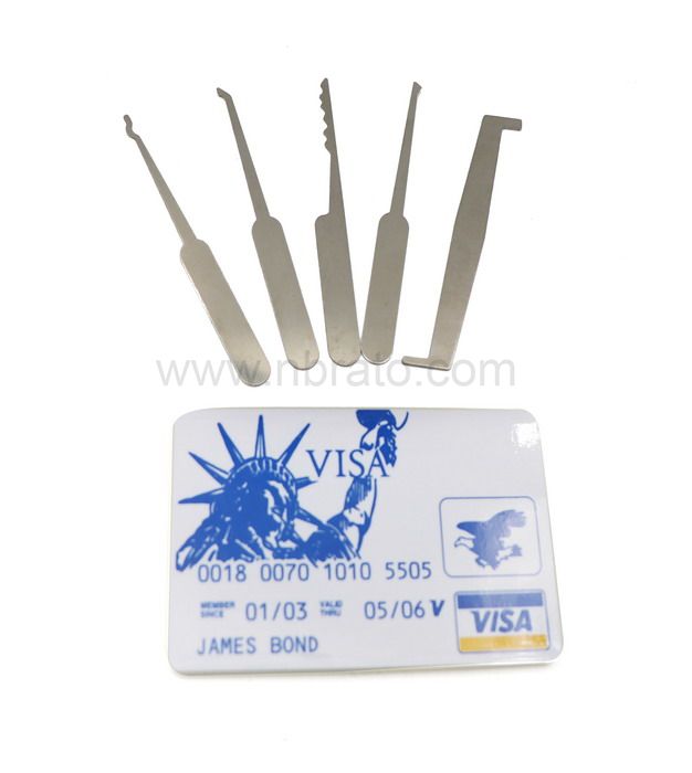 LOCKSMITH Tools VISA James Bond Credit Card Pick set 5 pcs Multi Hook lock pick tools 