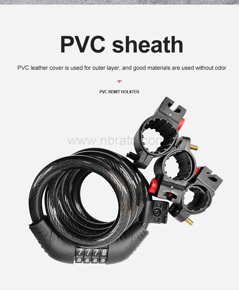 Bicycle lock anti theft 4-digit password combination thick steel cable alloy lock head