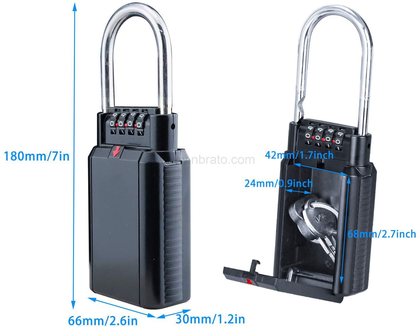 Portable anti theft metal hook key box with waterproof rain cover 4-digit code lock