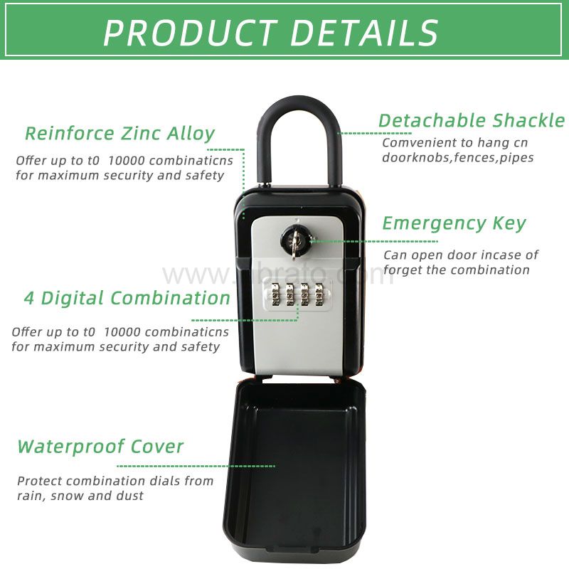 waterproof metal 4 digital key lock box with emergency key