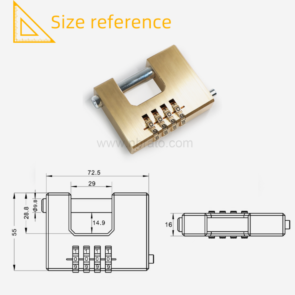 steel shackle hardened shackle solid 70mm combination Rectangular brass padlock